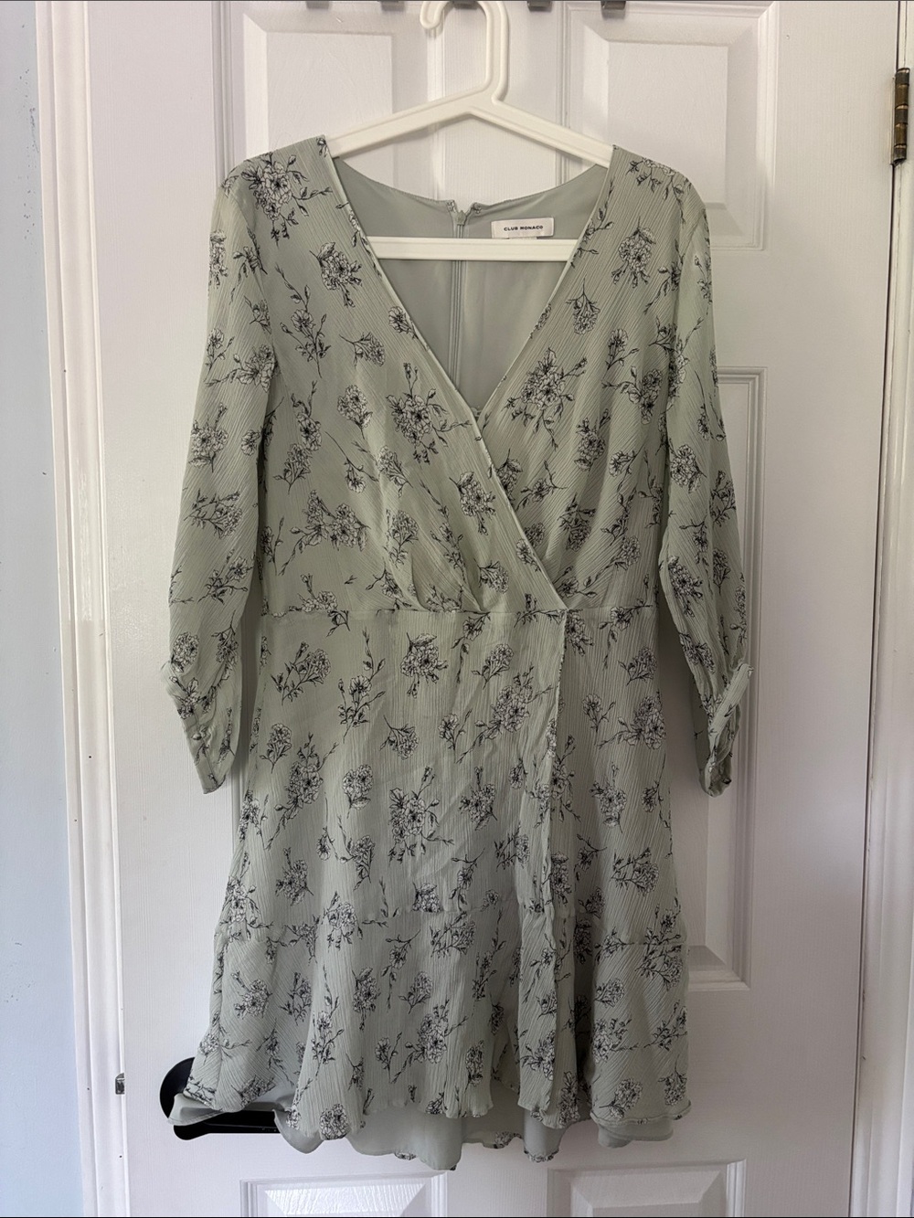 Club Monaco Light Sage Floral Wrap Midi Dress